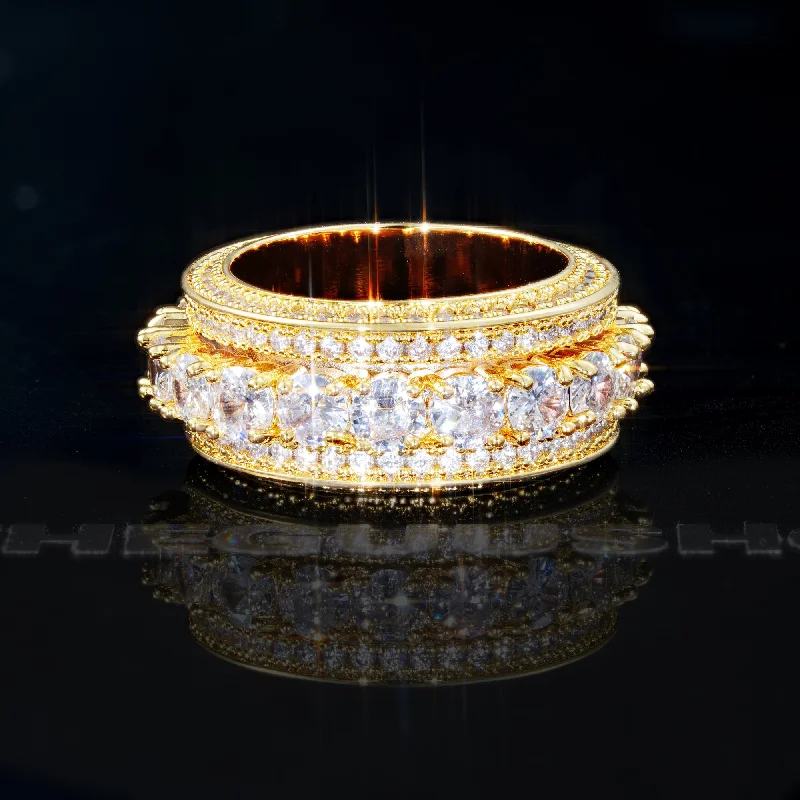 18K Gold-Plated  Five Rows Full Of Zircon  Single Layer Iced Band  Ring