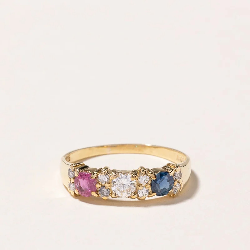 18k Yellow Gold Ruby, Sapphire & Diamond Ring | 0.25ct, 0.22ct, 0.20ctw | SZ 9