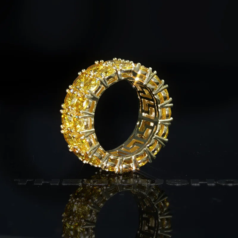 9mm  Iced 18K Yellow Gold-Plated AAA CZ Iced  Double Row Ring