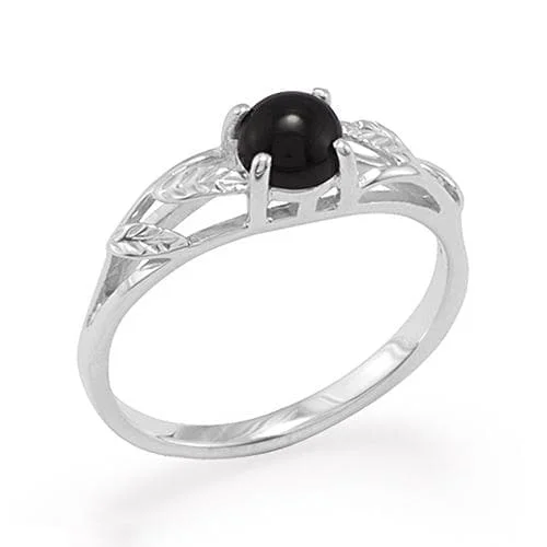 Maile Black Coral Ring in White Gold