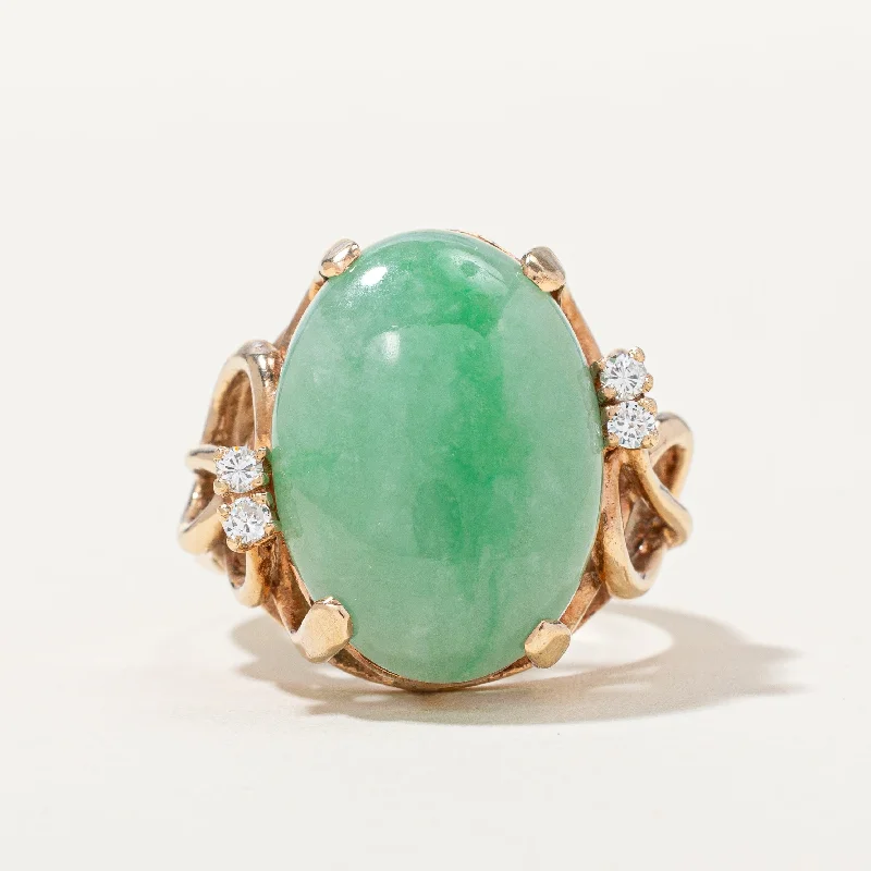 Jade & Diamond Cocktail Ring | 11.00ct, 0.08ctw | SZ 8 |