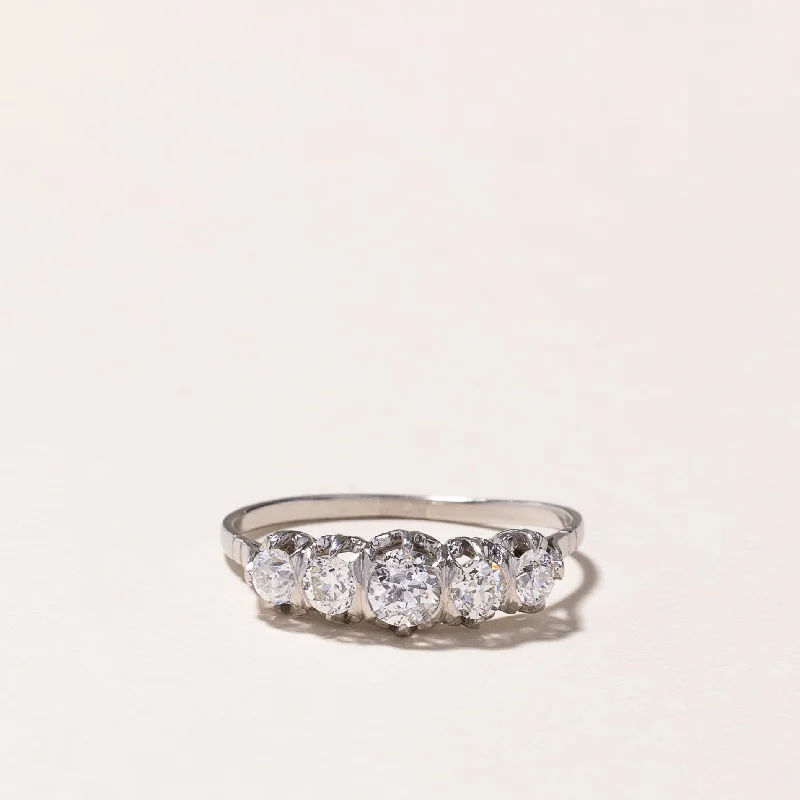 Platinum Five Stone Old European Cut Diamond Ring | 0.93ctw | SZ 8