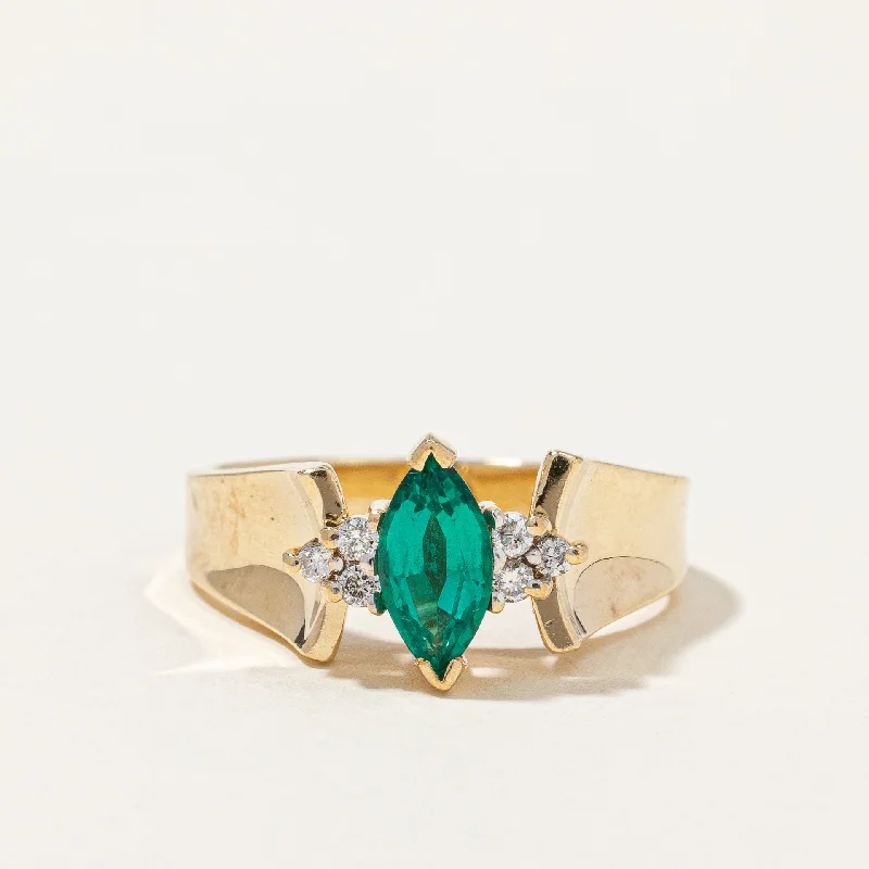 Synthetic Emerald & Natural Diamond Ring | 0.41ct, 0.06ctw | SZ 6 |