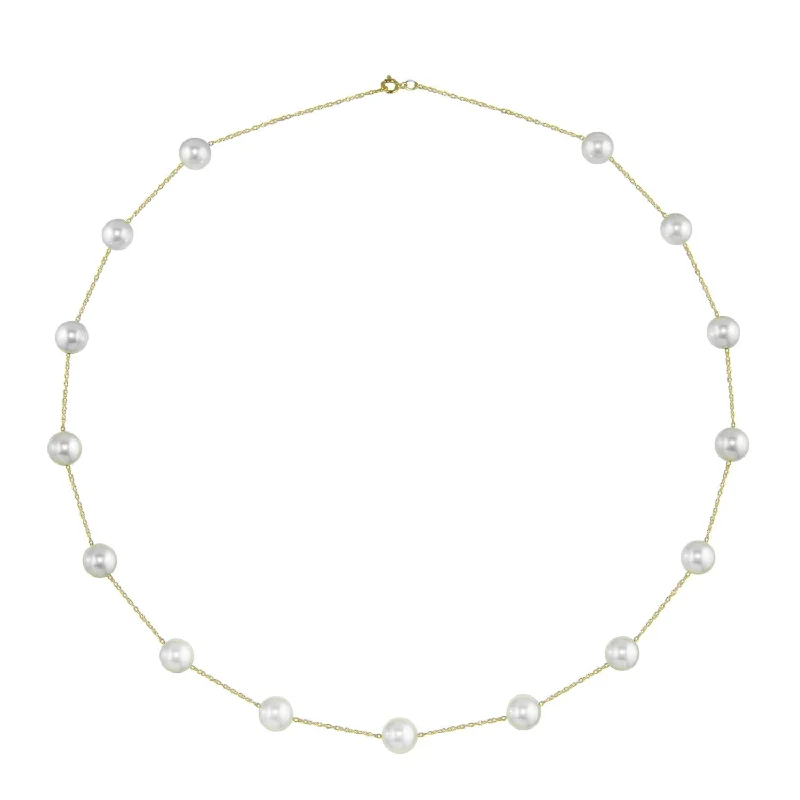 7X8MM Round Pearl 18-inch Necklace in 14KT Yellow Gold