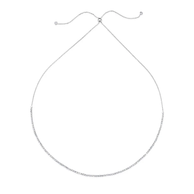 Crislu Cubic Zirconia Adjustable Tennis Necklace in Sterling Silver