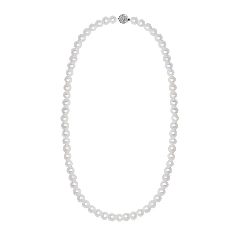 Crislu Shell Pearl and Cubic Zirconia Necklace in Platinum Plated Sterling Silver