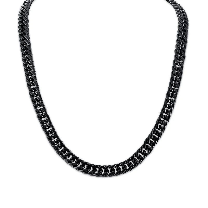 King by Simone I Smith 24-inch Miami Cuban Link Chain in Black Stainless Steel