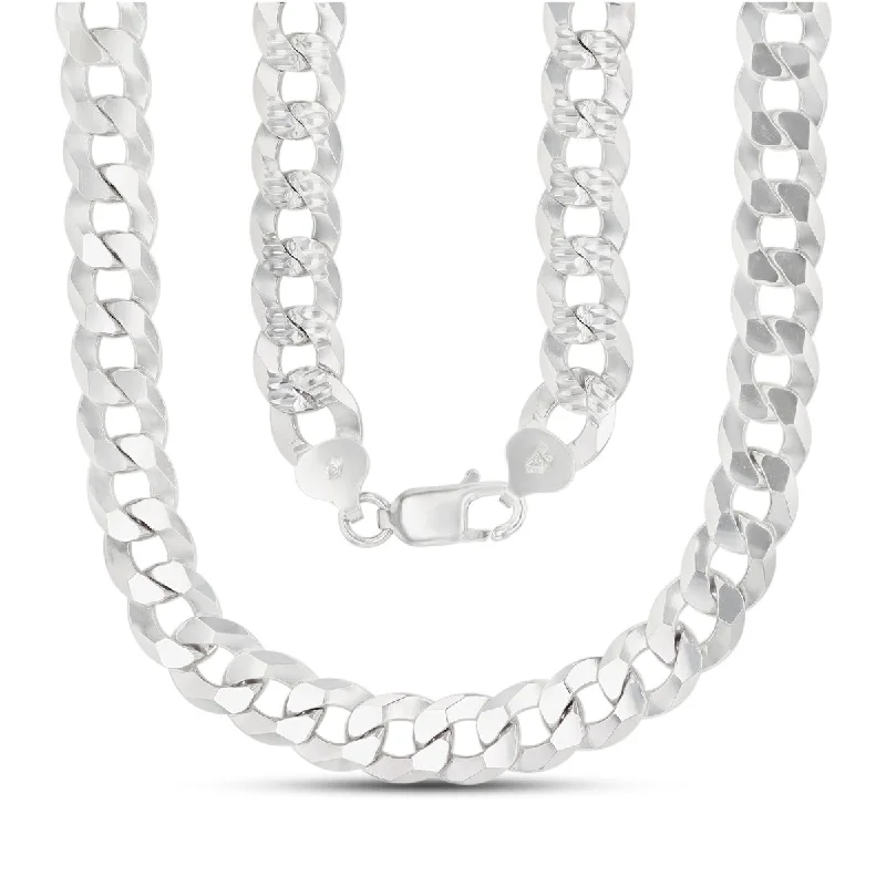 Luxe Layers Sterling Silver 30-inch 10MM Diamond-cut Pave Curb Chain