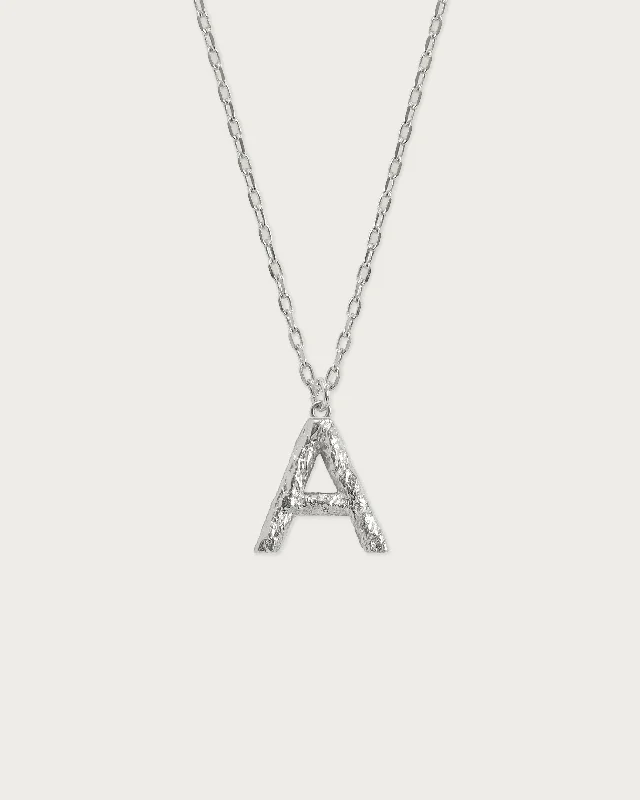 Textured Initial Necklace in Silver