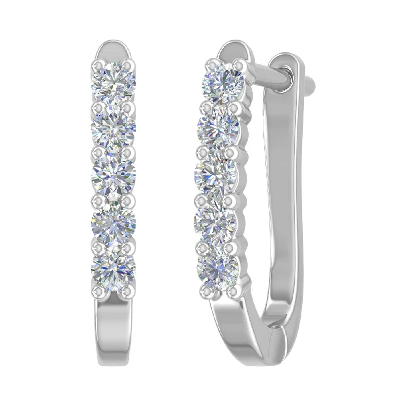 1/2 Carat 5-Stones Diamond Hoop Earrings in Gold - IGI Certified