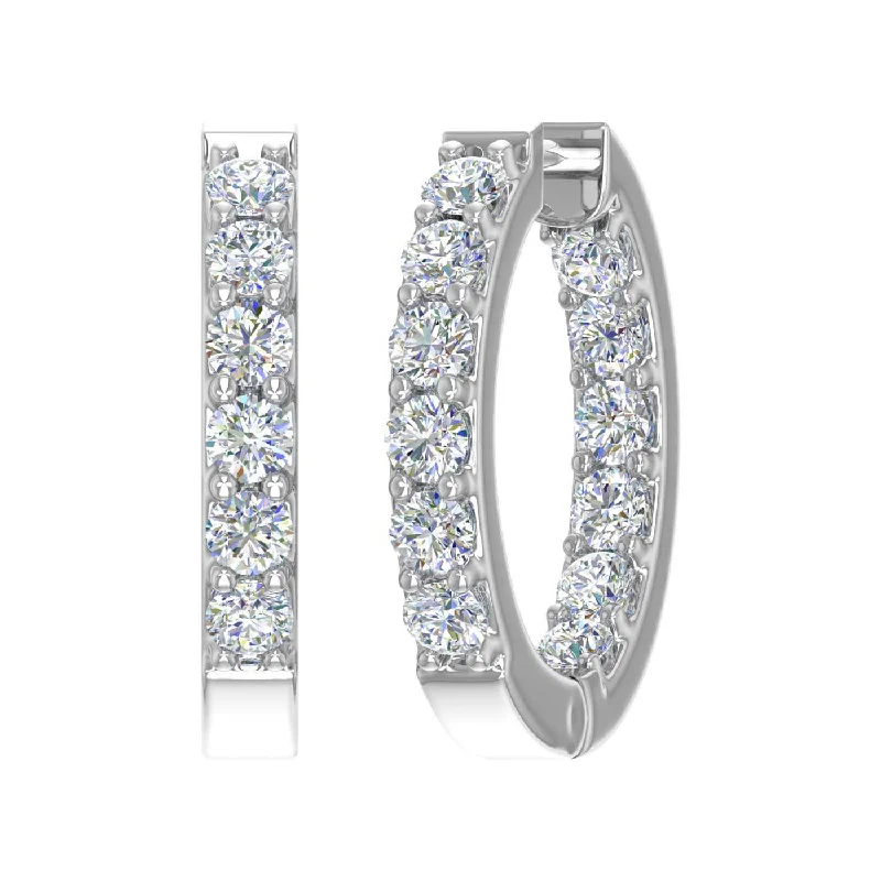 2 Carat (ctw) Inside Out Diamond Hoop Earrings in Gold