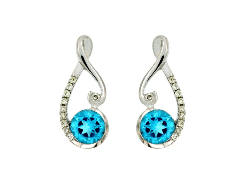 Blue Topaz and Diamond Accented Scroll Design Earrings