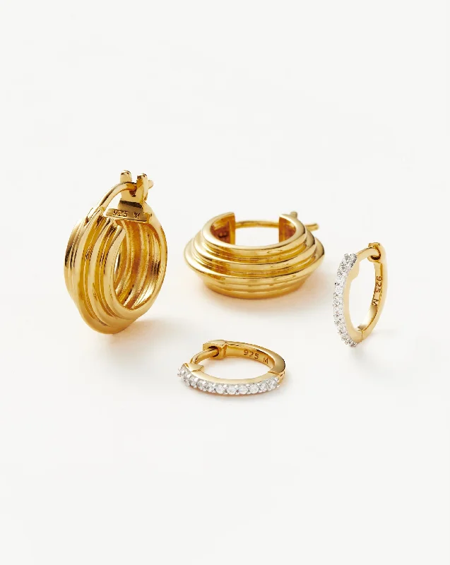 Classic Ridge Mini Hoop Earring Set | 18ct Gold Vermeil