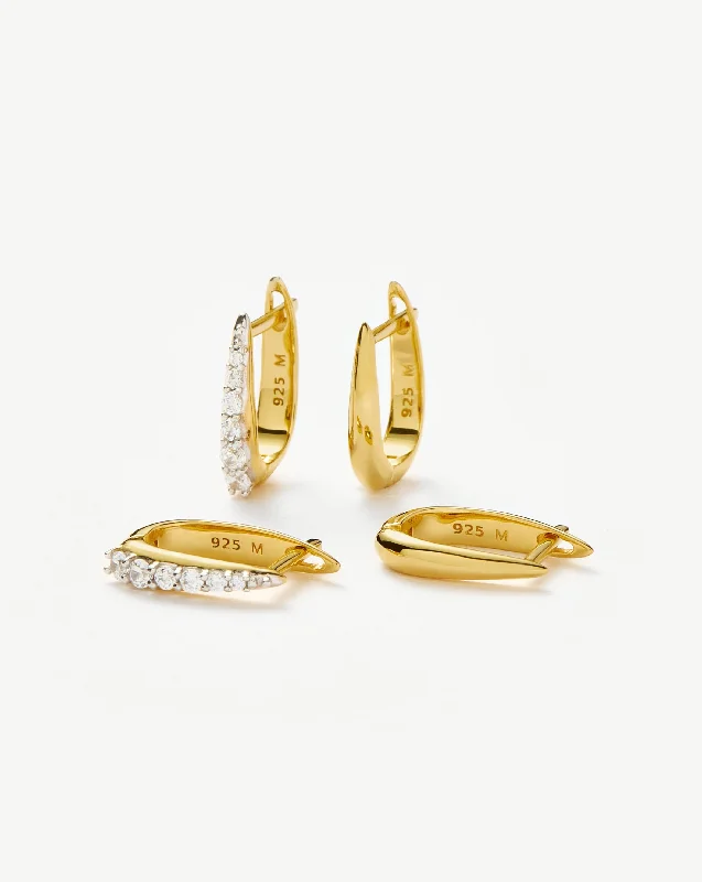 Claw Pave Huggies Earring Set | 18ct Gold Vermeil/Pavé