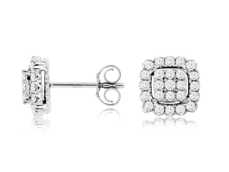 Cushion Shaped Diamond Cluster and Halo Earrings