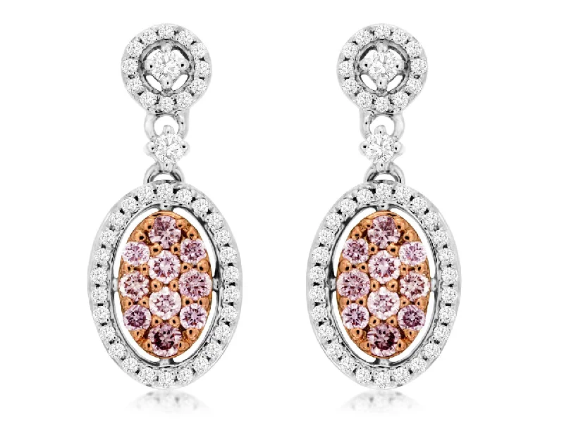 Pink and White Diamond Drop Earrings