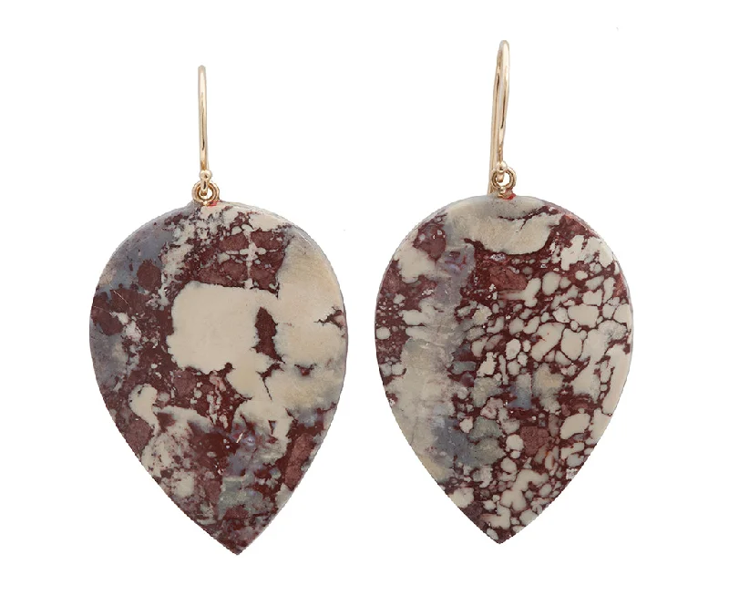 Red Viper Jasper Earring & 14K Yellow Gold Earrings