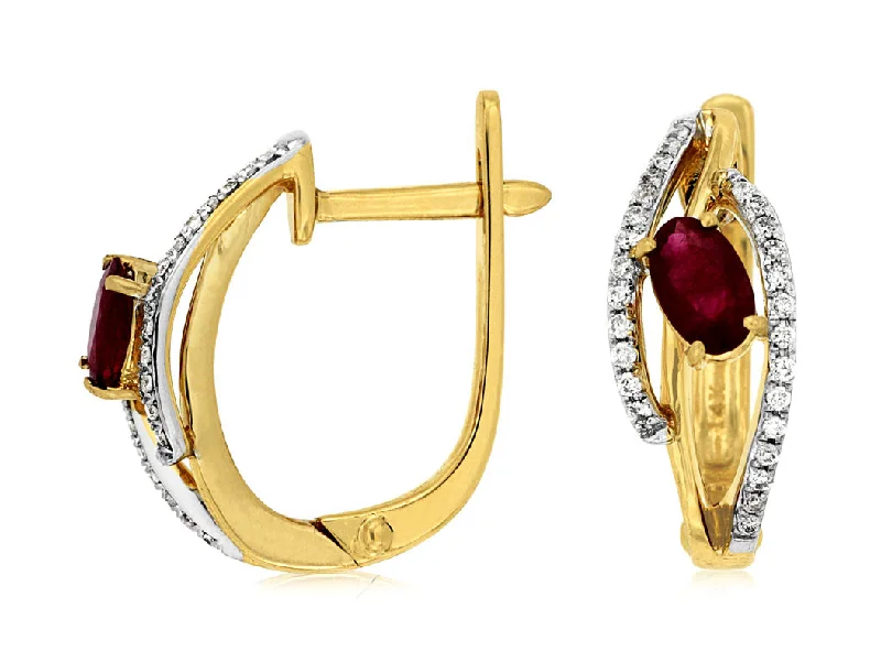 Ruby and Diamond Accented Hoop Earrings