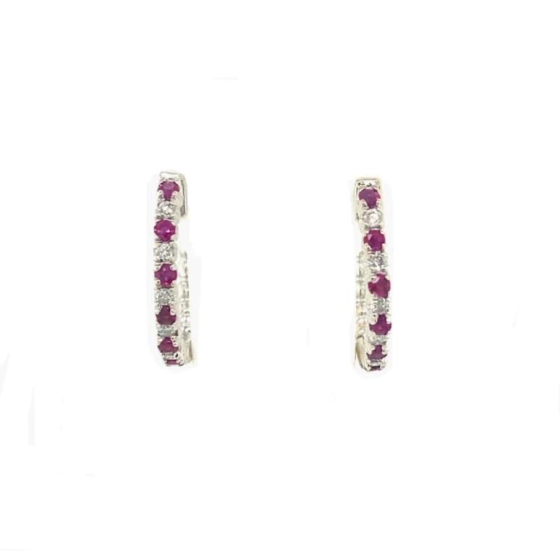 Ruby and Diamond Huggie Earrings