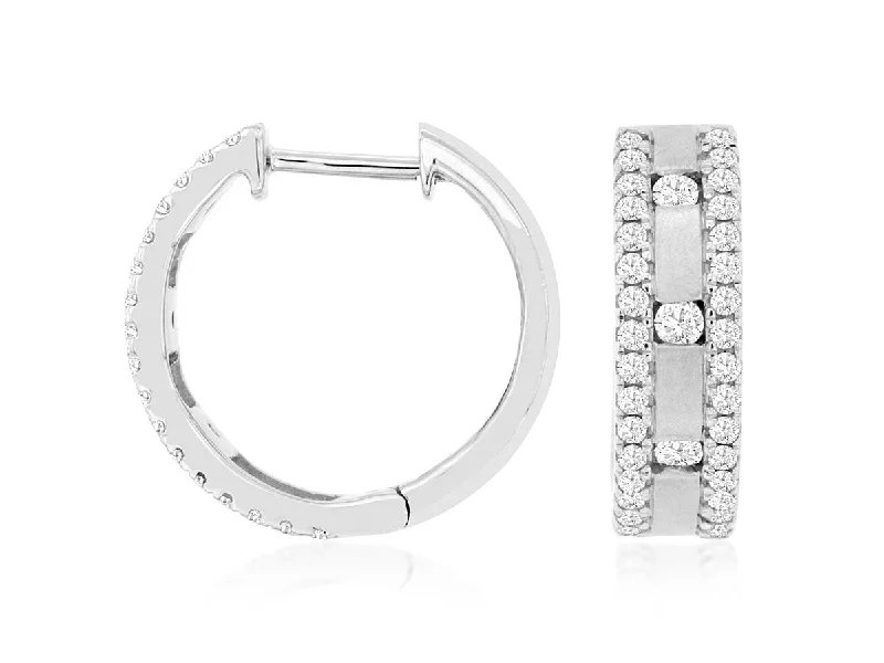 Satin Finish Diamond Hoop Earrings