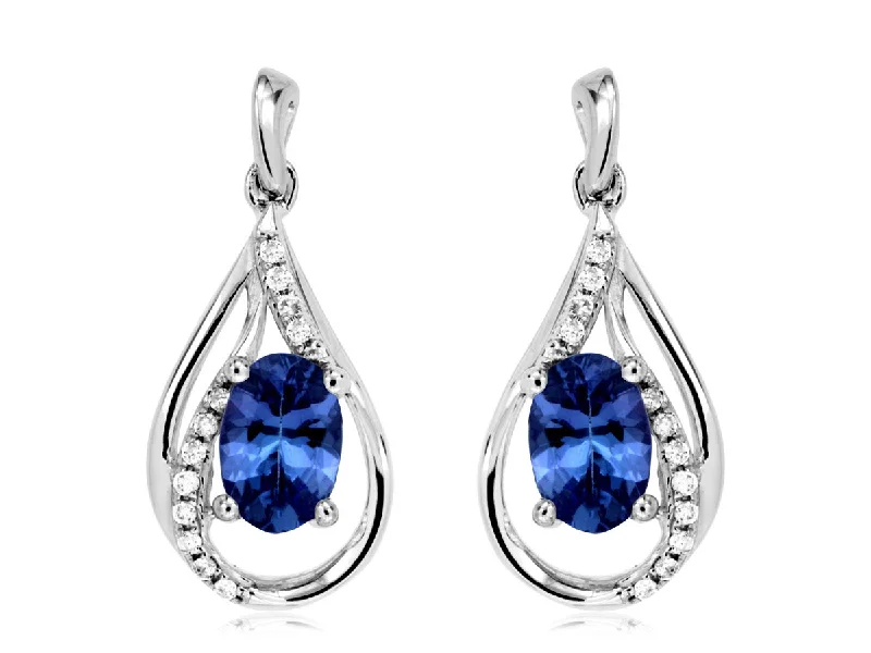 Tanzanite and Diamond Accented Open Teardrop Design Earrings