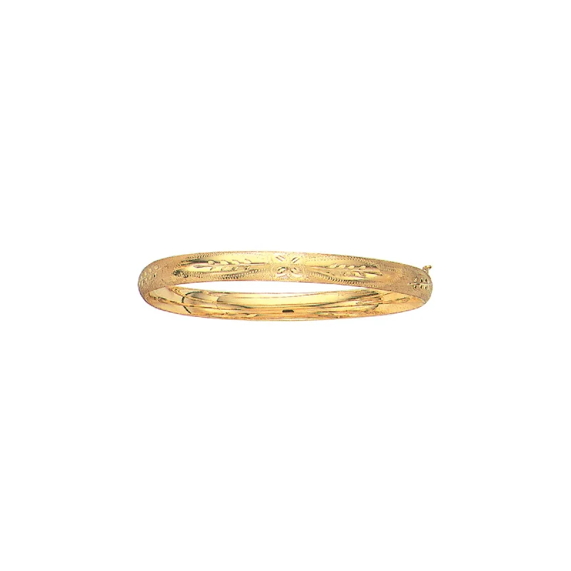 14K Gold 6mm Floral Design Bangle