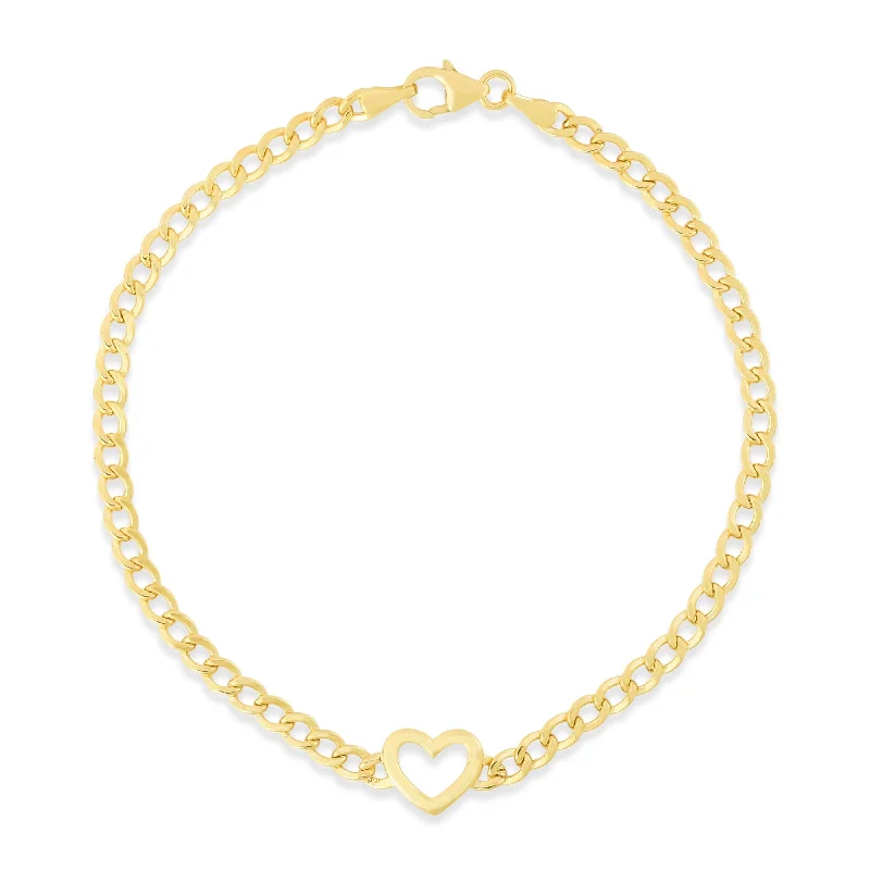 14K Heart Curb Bracelet