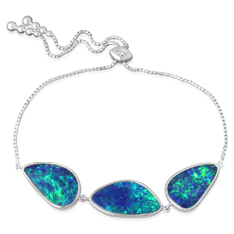 14K White Gold Australian Opal Doublet/Diamond Bracelet