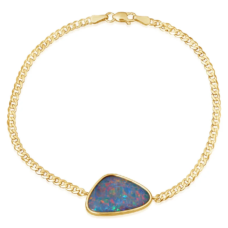 14K Yellow Gold Australian Opal Doublet Bracelet