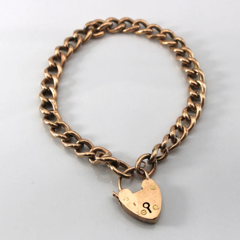 9k Gold Heart Charm Chain Bracelet | 8"|