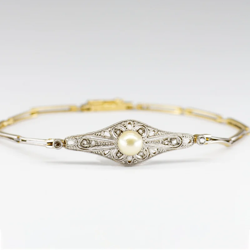 Art Deco Pearl & Diamond Bracelet | 0.07ctw | 6.5" |