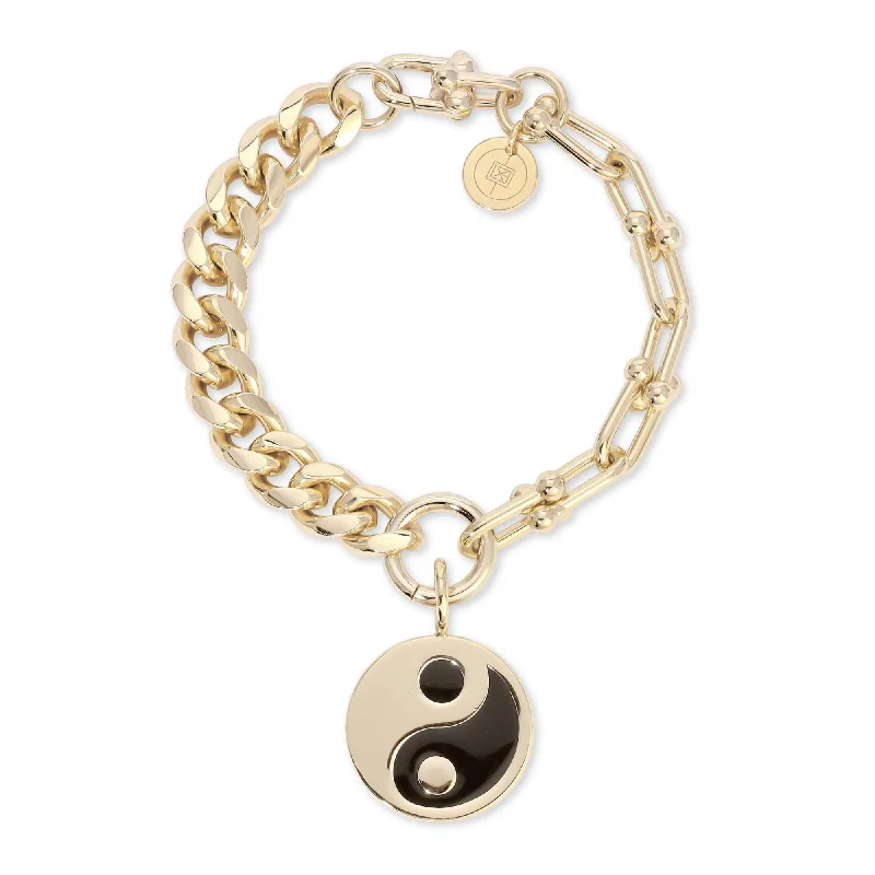 Dual Chain Bracelet With Lage Enamel Yin Yang Pendant