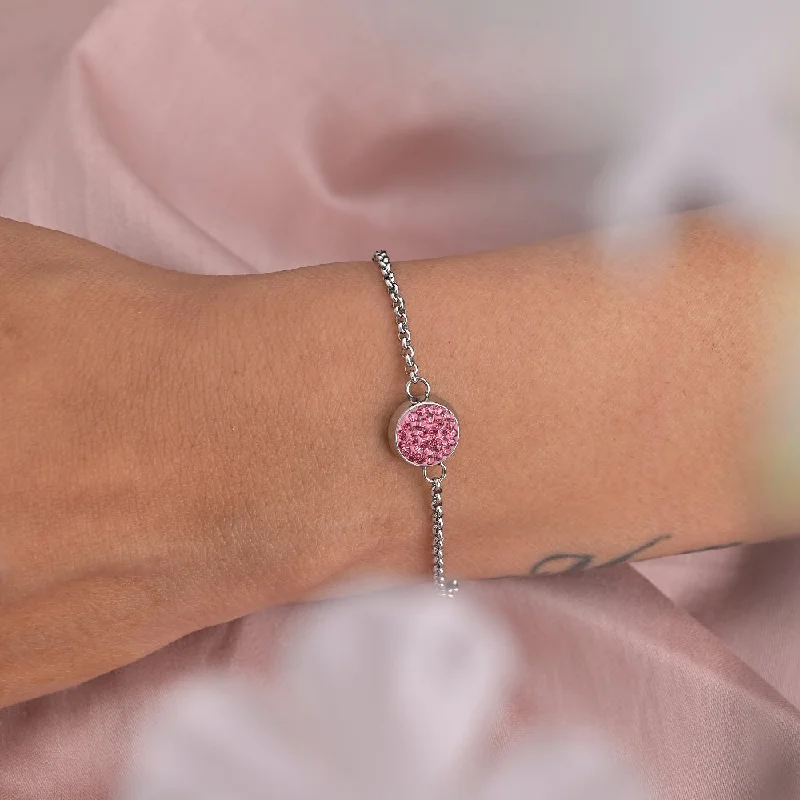 Pink Sparkle Bracelet- 18k White Gold Plated