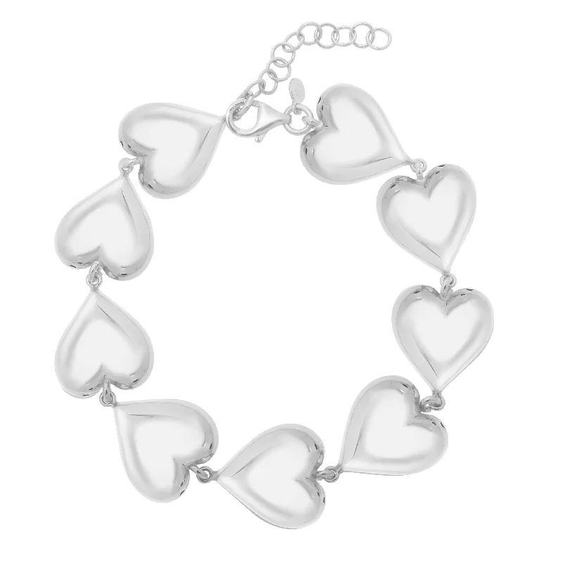 Silver Puffed Hearts Bracelet