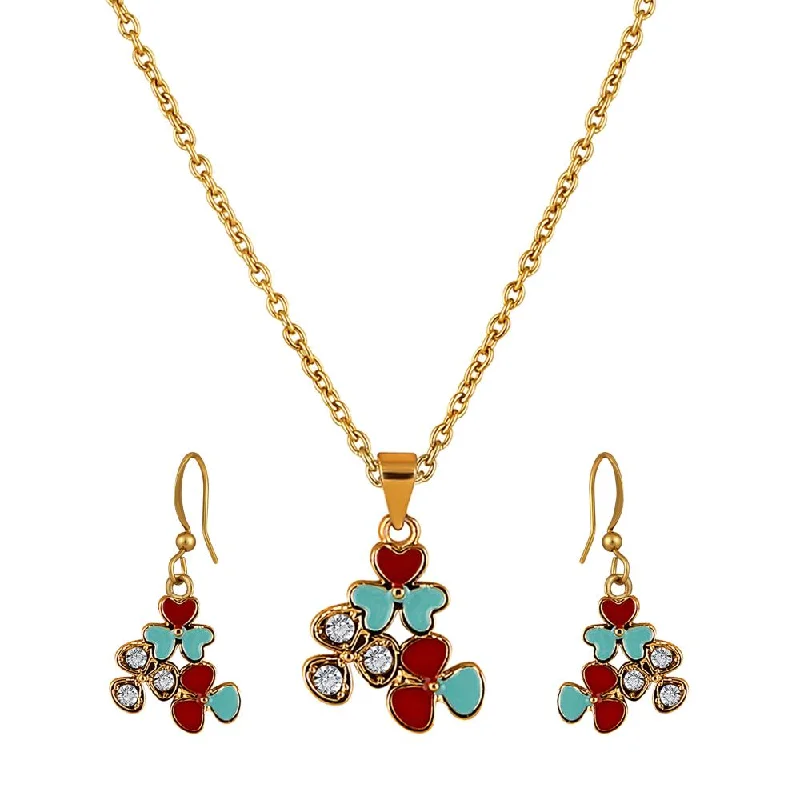 Luxury Jewelry Without The Luxury Price Tag Mahi Gold Plated Red and Blue Meenakari Work and Crystals Floral Pendant Set for Women (NL1103831GRedBlu)