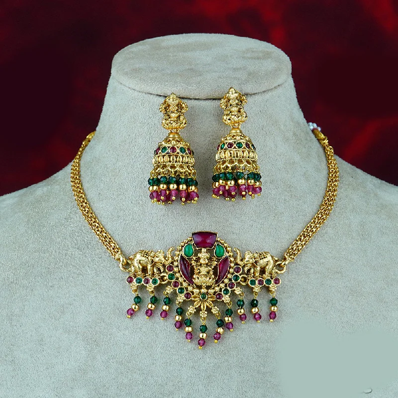 Shop Trending Jewelry With Exclusive Savings Diksha Collection Gold Plated Temple Pota Stone Necklace Set