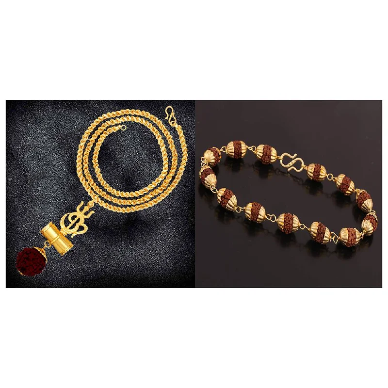 Fashion-Forward Jewelry At Incredible Prices Bhavi Jewels Combo of Trishul Om Pendant with 20 Inch Rope Chain and Rudraksha Bracelet for Men