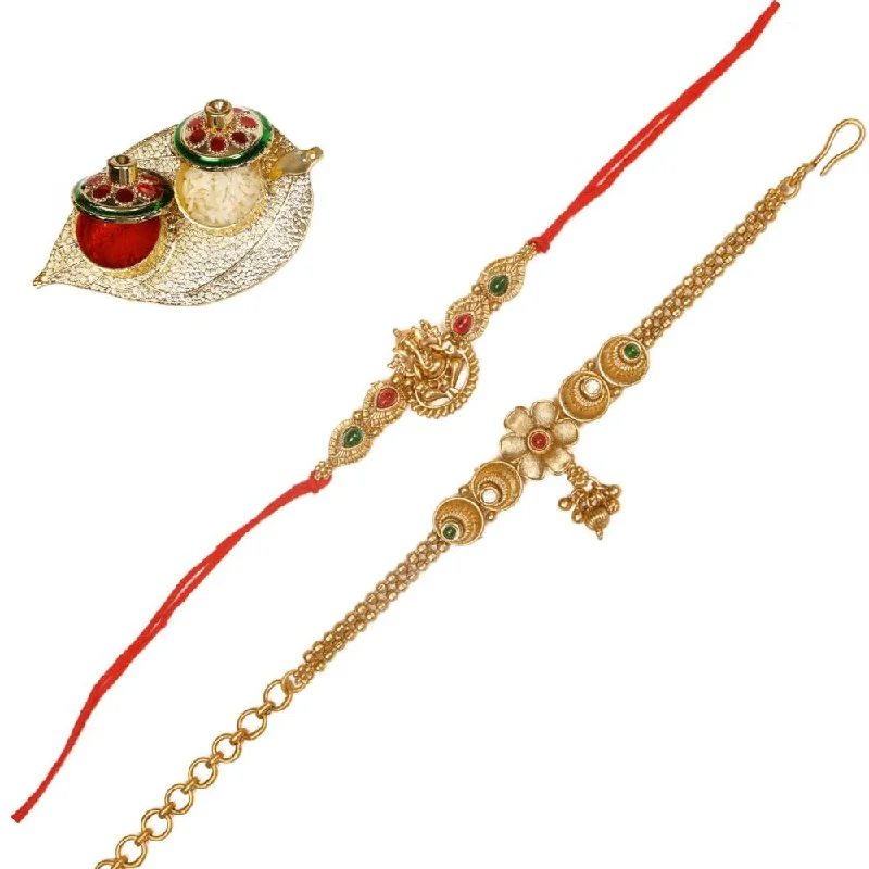 Exclusive Jewelry Discounts – Shop Now For Savings Raddhi Jewels Rajwadi Gold Plated Brass Ruby Stone Glided Floral Design Bhaiya Bhabhi Rakhi Set With Roli Chawal Plate Combo Hamper For Rakshabandhan