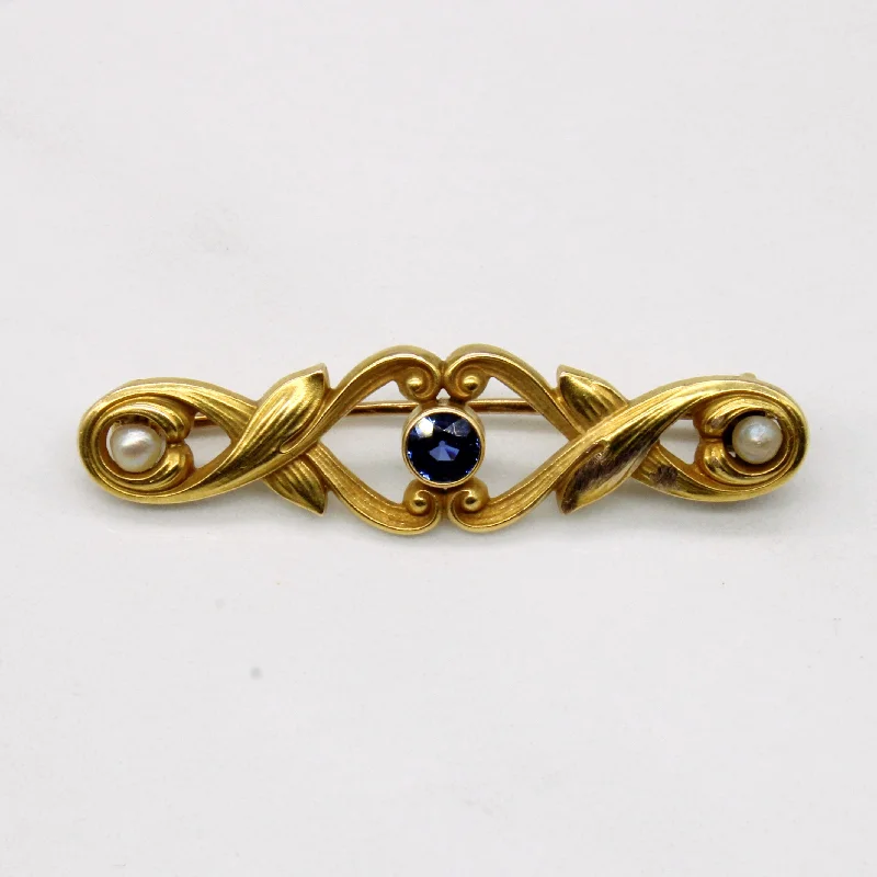 Chic, Trendy, And Affordable Jewelry Sale Synthetic Sapphire & Pearl Brooch | 0.17ct |