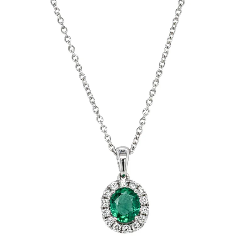 18ct White Gold .62ct Emerald & Diamond Pendant